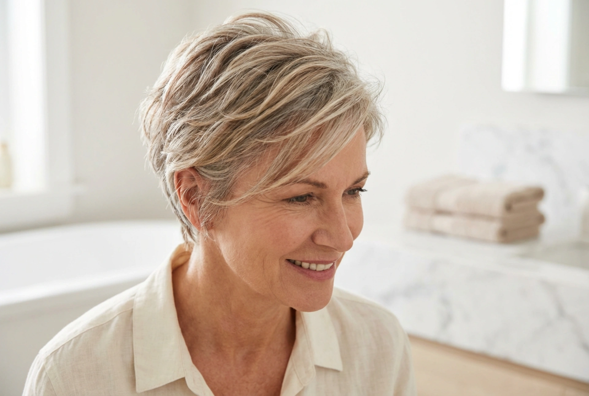 Corte de cabelo curto para mulheres de 50 anos: volume e textura