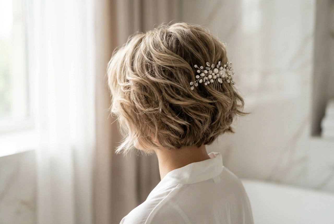 Cabelo curto para casamento: penteado de noiva para cabelo curto com volume