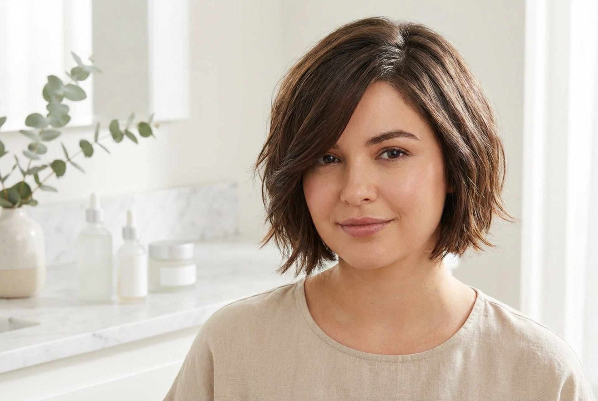 Cortes de cabelo curtos para rosto redondo: forma, risca e volume