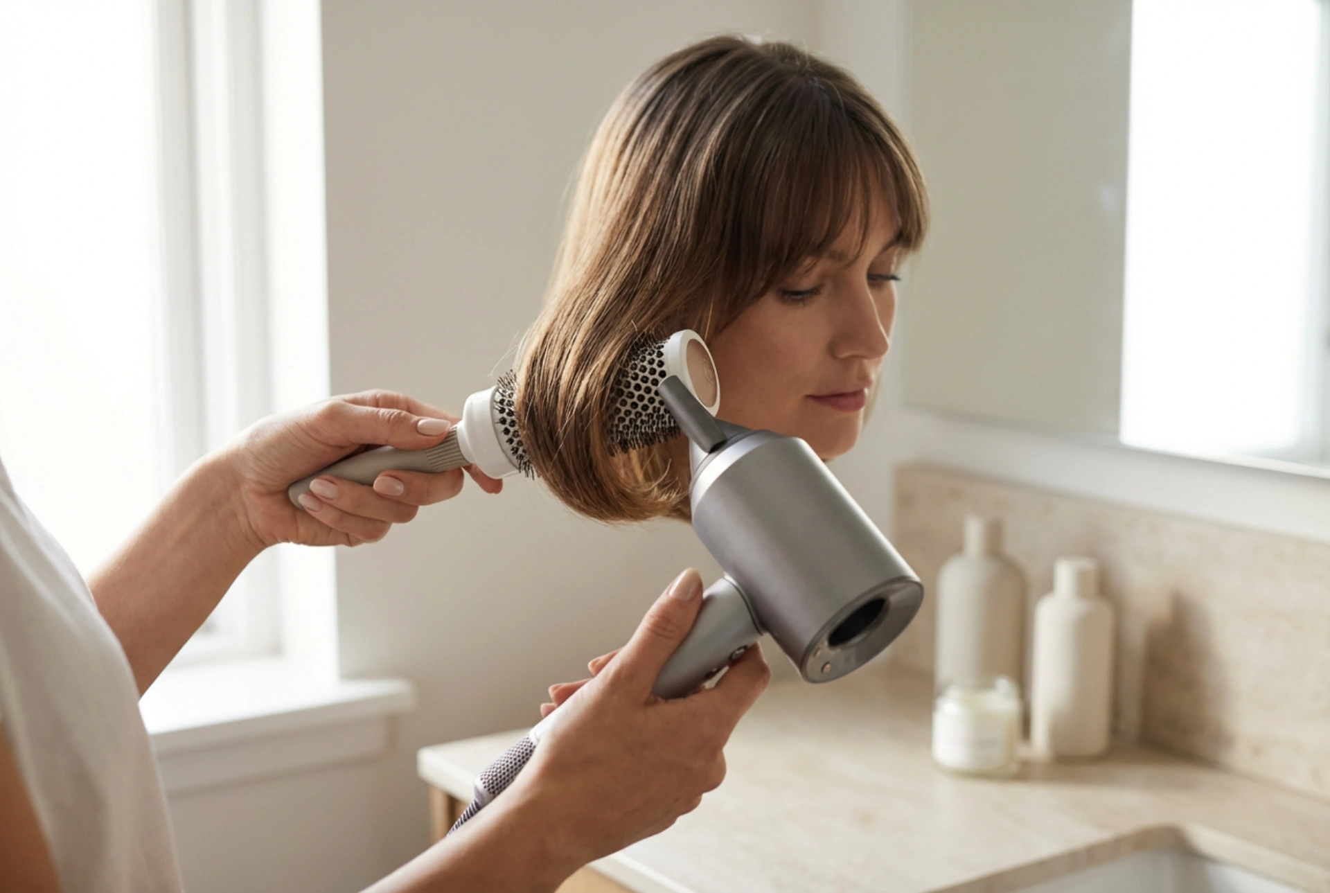 Cabelos médios com franja: secagem, estilização e fixação duradoura
