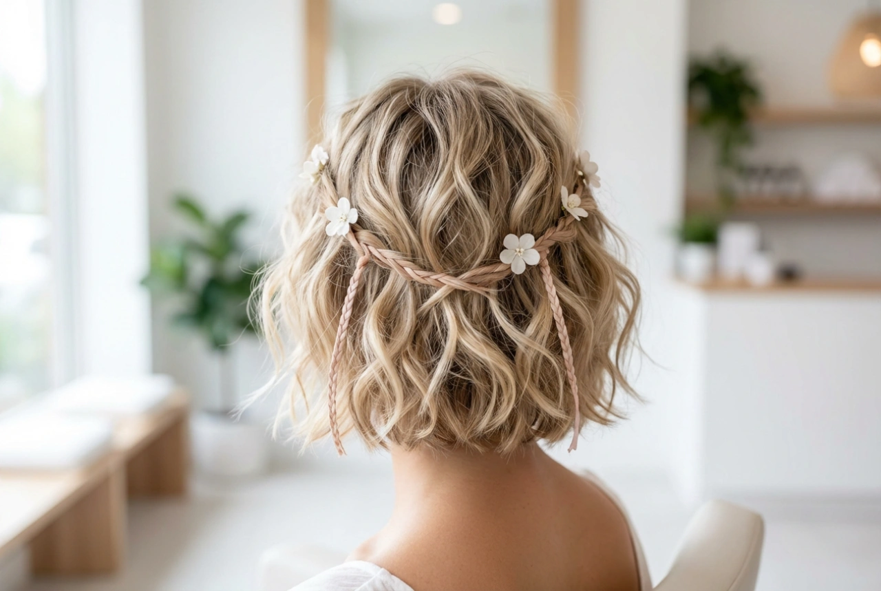 Penteado boho para cabelo curto: textura despojada, ondas e acessórios