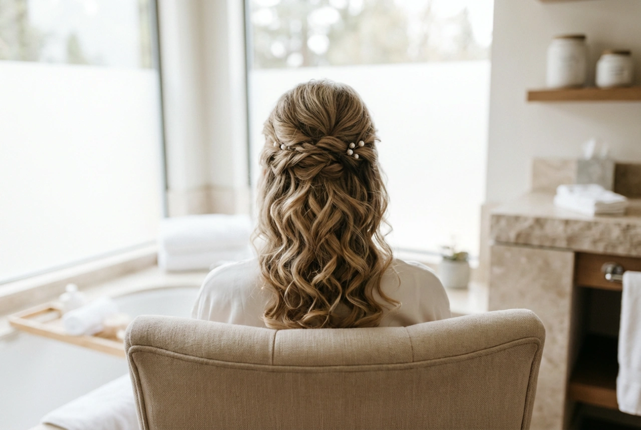 Penteados elegantes e ondas: penteado para casamento, cabelo médio