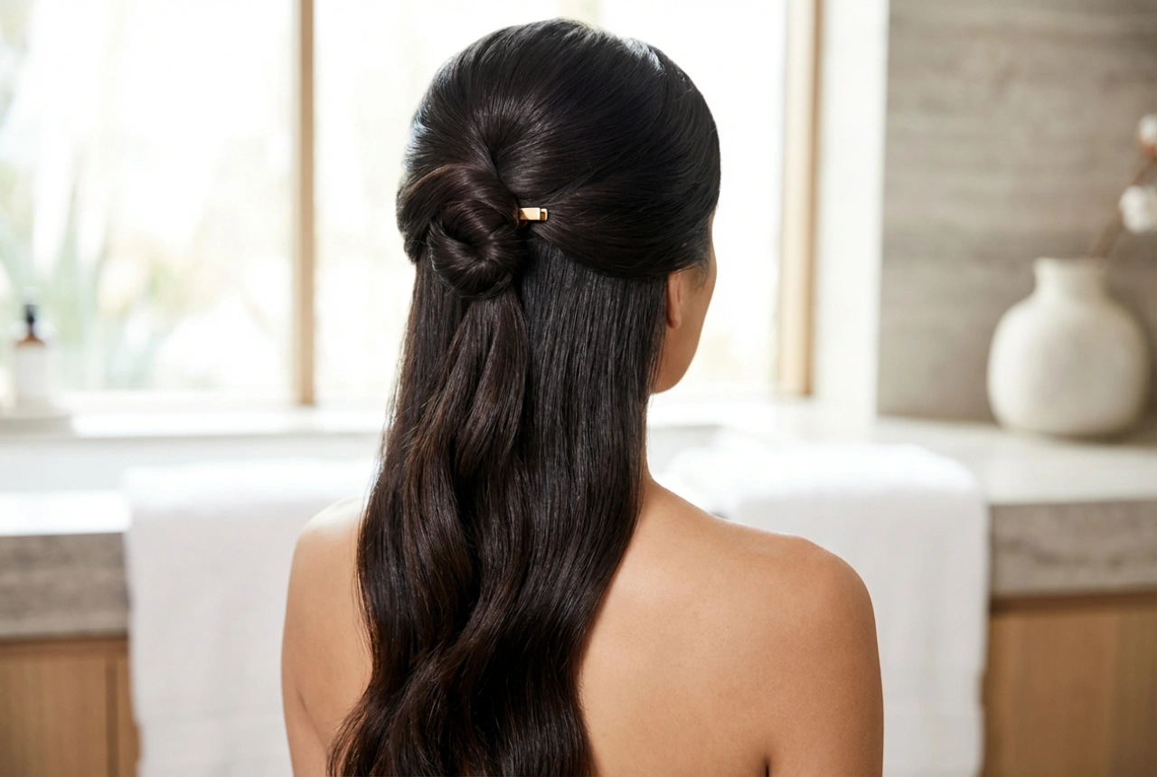 Penteados para Cabelos Longos: Coques Elegantes e um Acabamento Espelhado