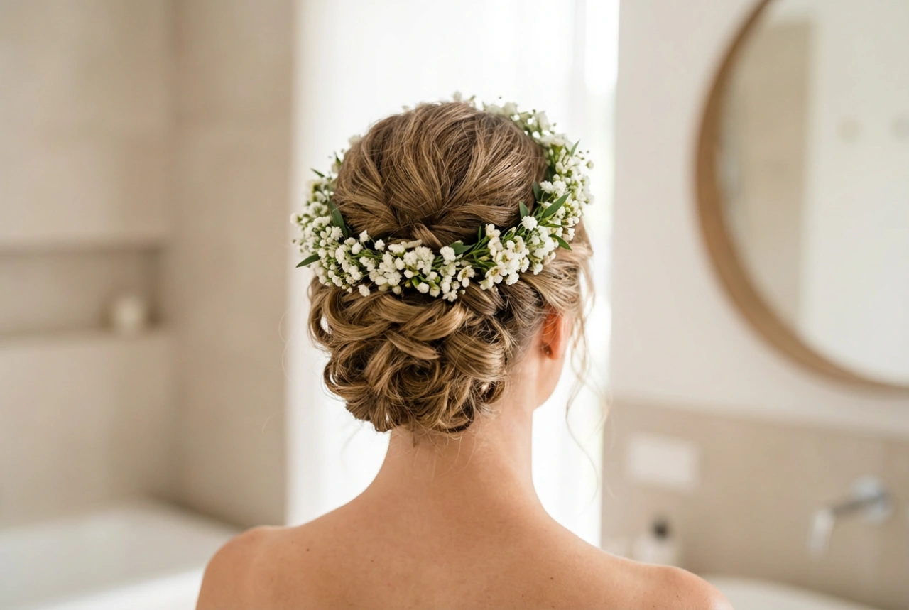 Penteado de noiva com coroa de flores: preparando o cabelo e garantindo a estabilidade