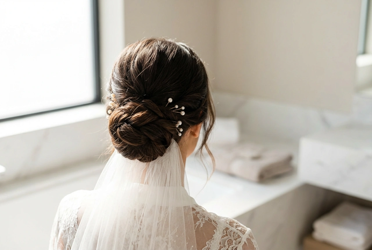 Coque de noiva: penteado elegante passo a passo com acessórios