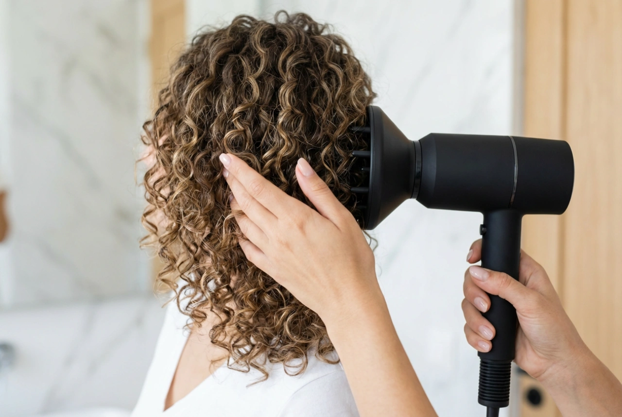 Secador com difusor para cachos: técnica de secagem sem frizz