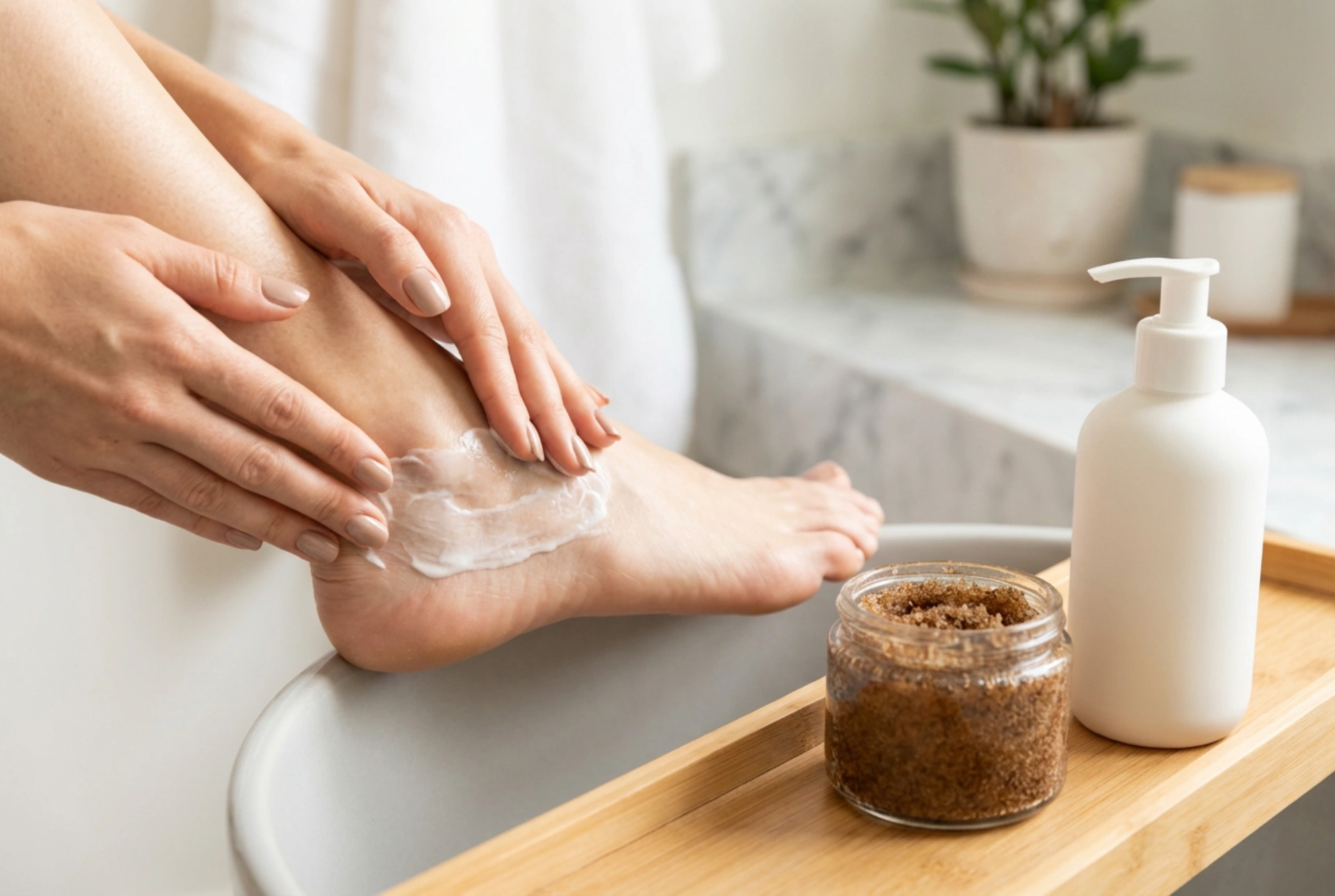 Cuidados caseiros para pés com calosidades: esfoliação e hidratação