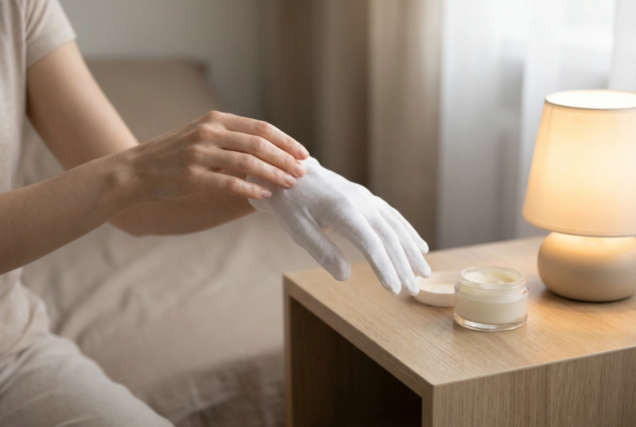 Uso de creme para mãos rachadas à noite: oclusão e luvas