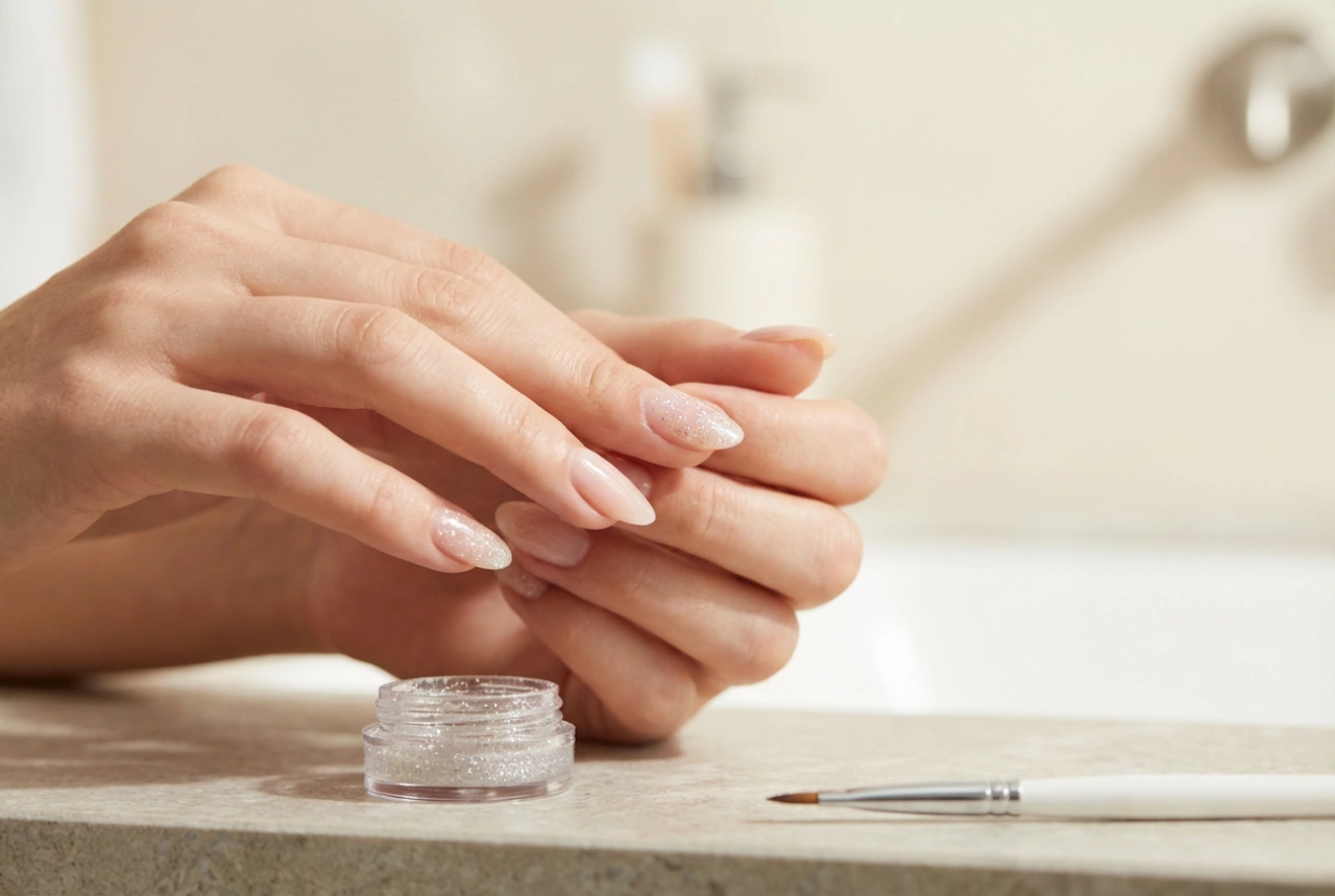 Gel de unha com glitter sem manchas: aplicação, cura e remoção