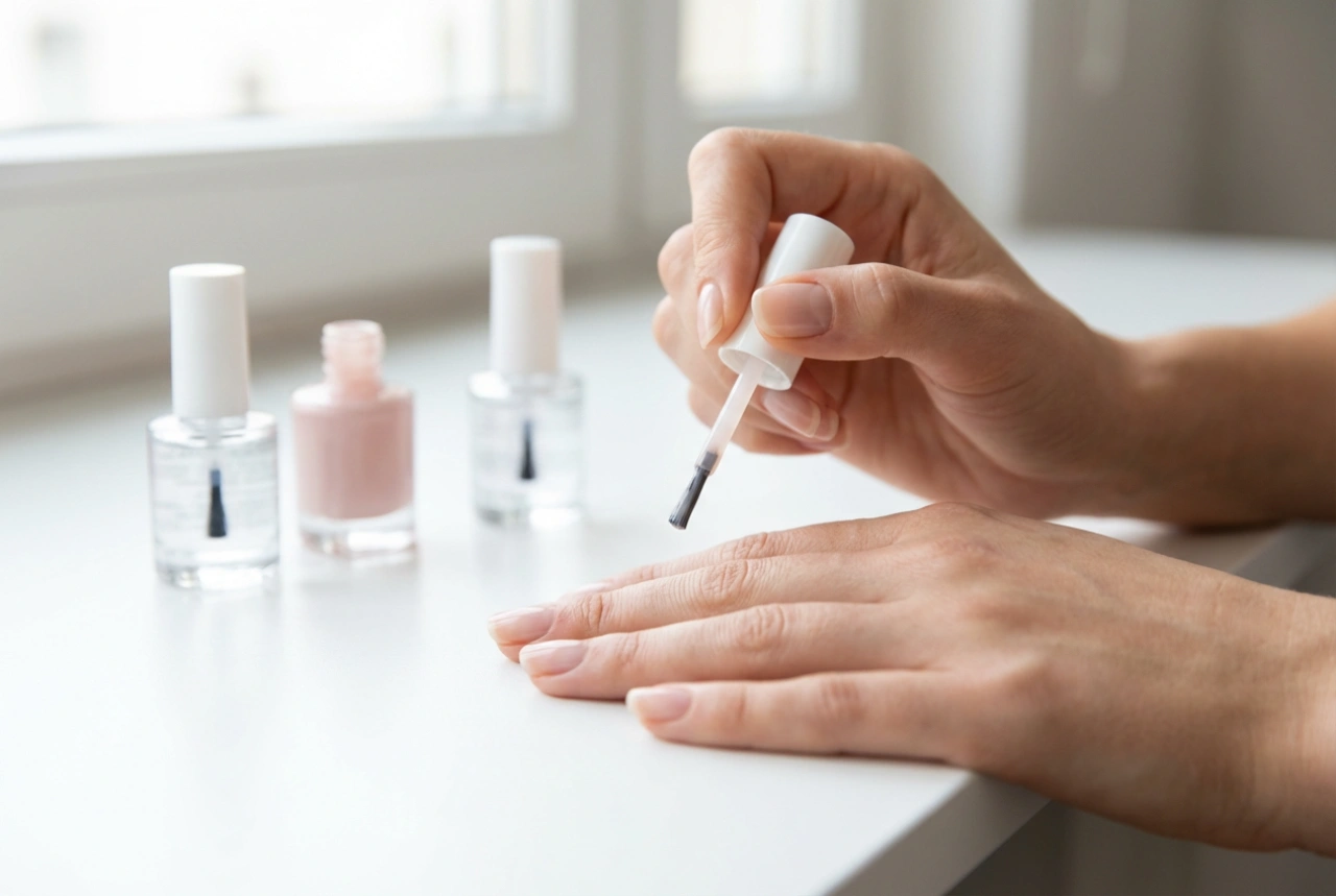 Esmalte em gel de cor clara sem manchas: preparação da base, camadas finas e top coat