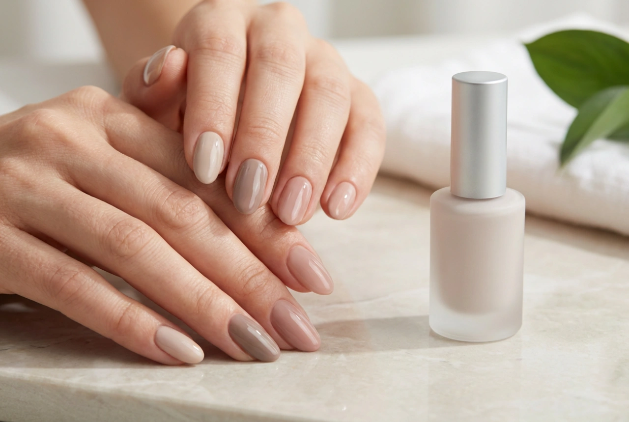 Manicure em Gel Natural: Tons Nude, Camada Fina e Acabamento Brilhante