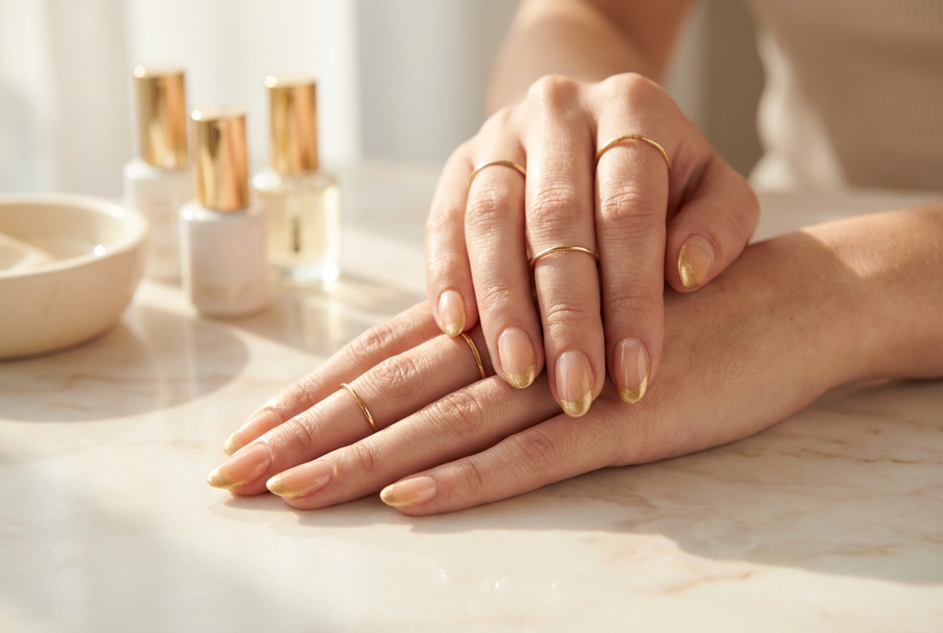 Manicure francesa dourada passo a passo: linha perfeita e brilho