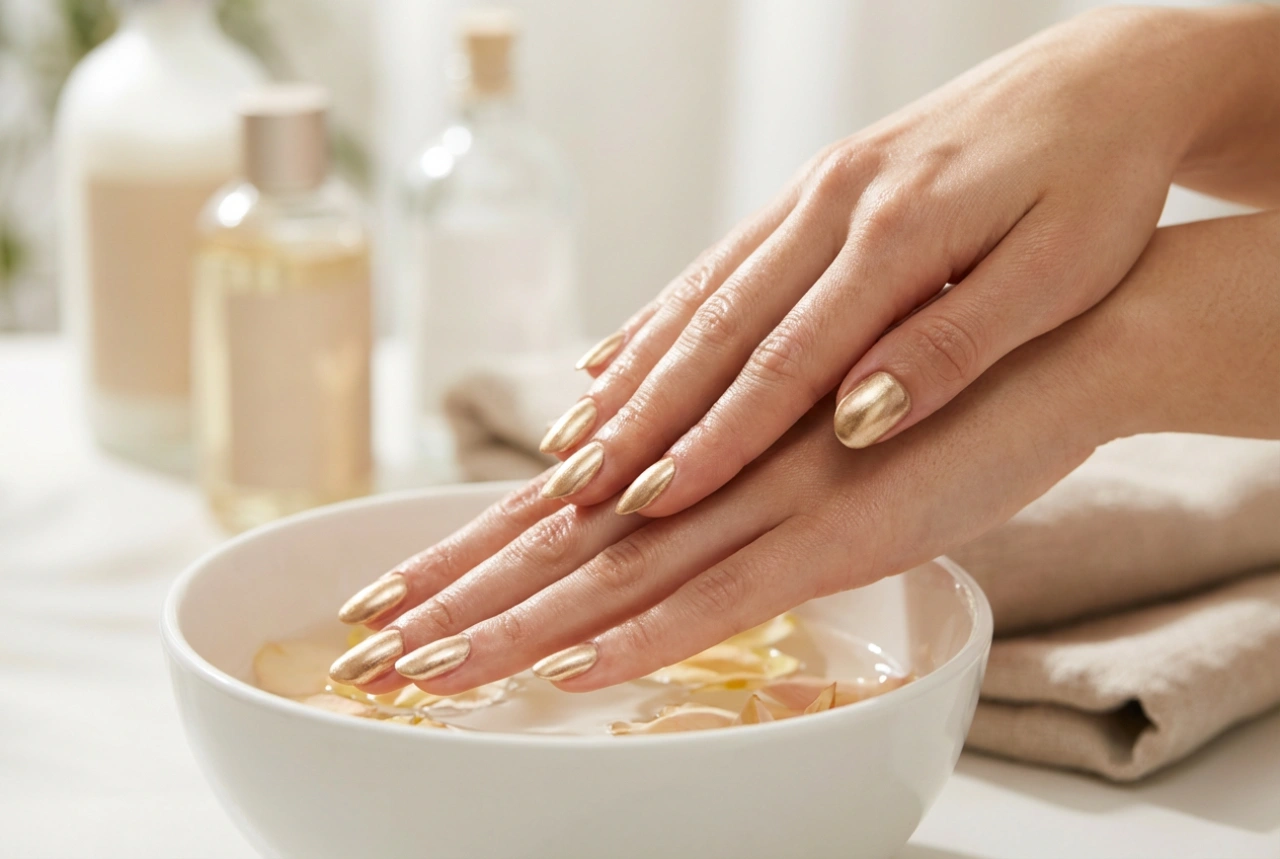 Unhas douradas para o dia a dia e para a noite: como obter um brilho uniforme