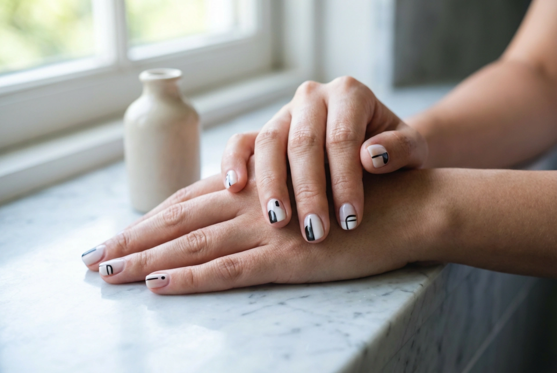 Unhas pretas e brancas: combinações contrastantes e linhas precisas