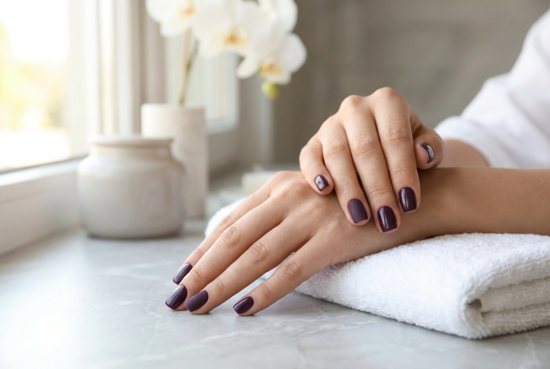 Unhas em tom de roxo escuro: aplicação e combinação de acabamentos