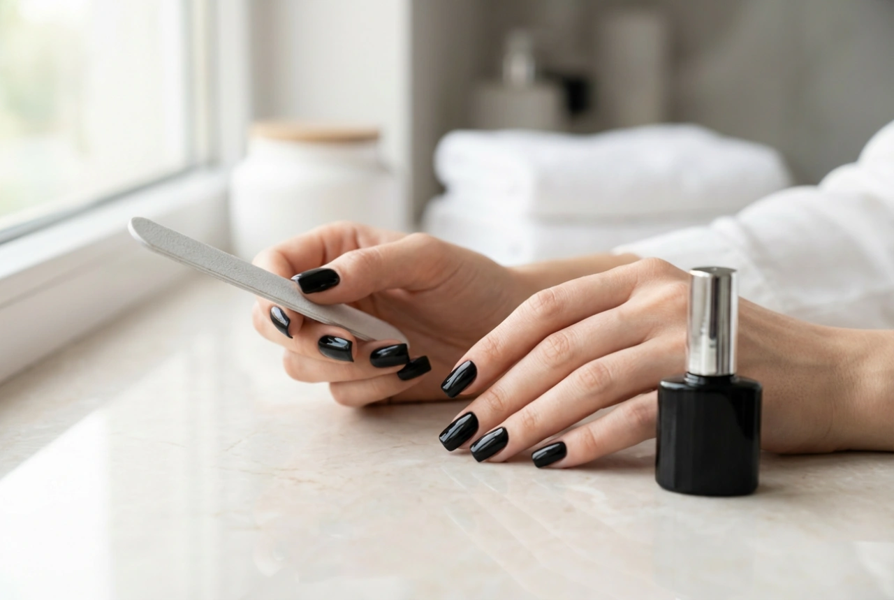 Unhas Pretas Quadradas: Lixar, Pintar e Proteger