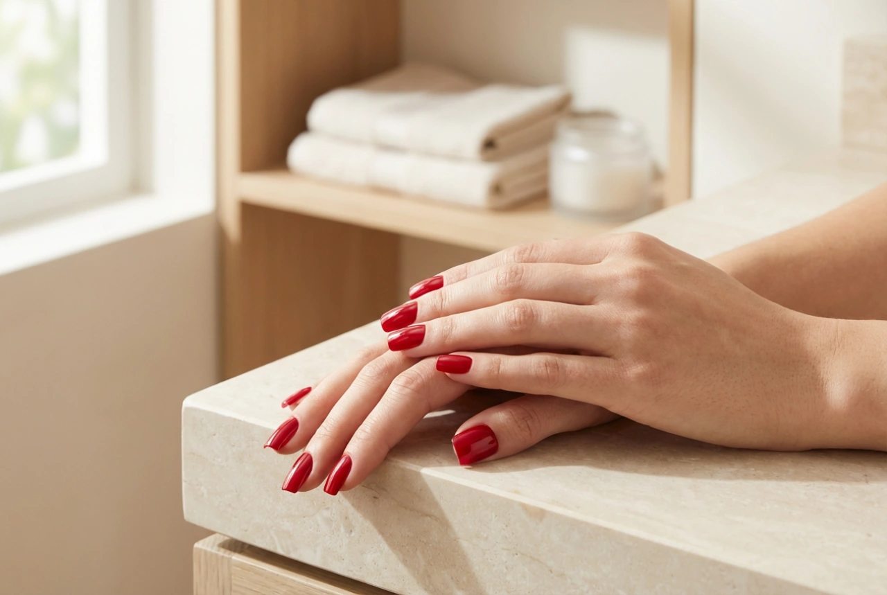 Unhas vermelhas quadradas: como lixar, esmaltar e finalizar