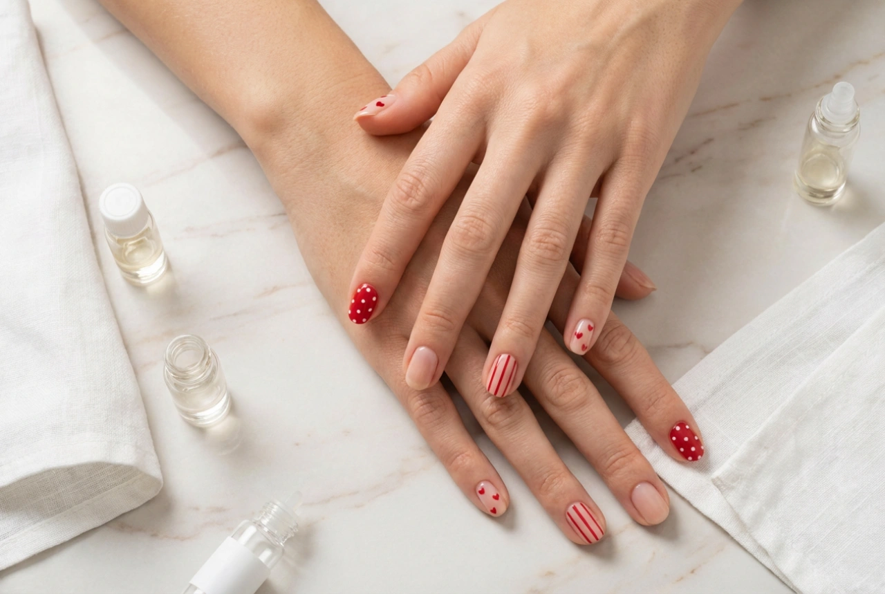 Unhas vermelhas: designs para iniciantes com bolinhas, listras e corações