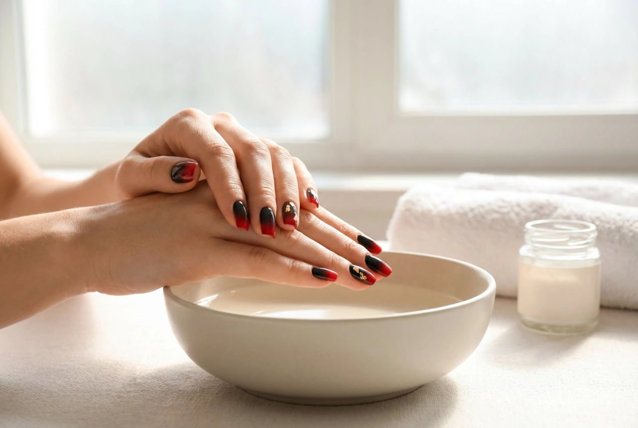 Unhas pretas com vermelho: uma dupla elegante, degradê e decorações