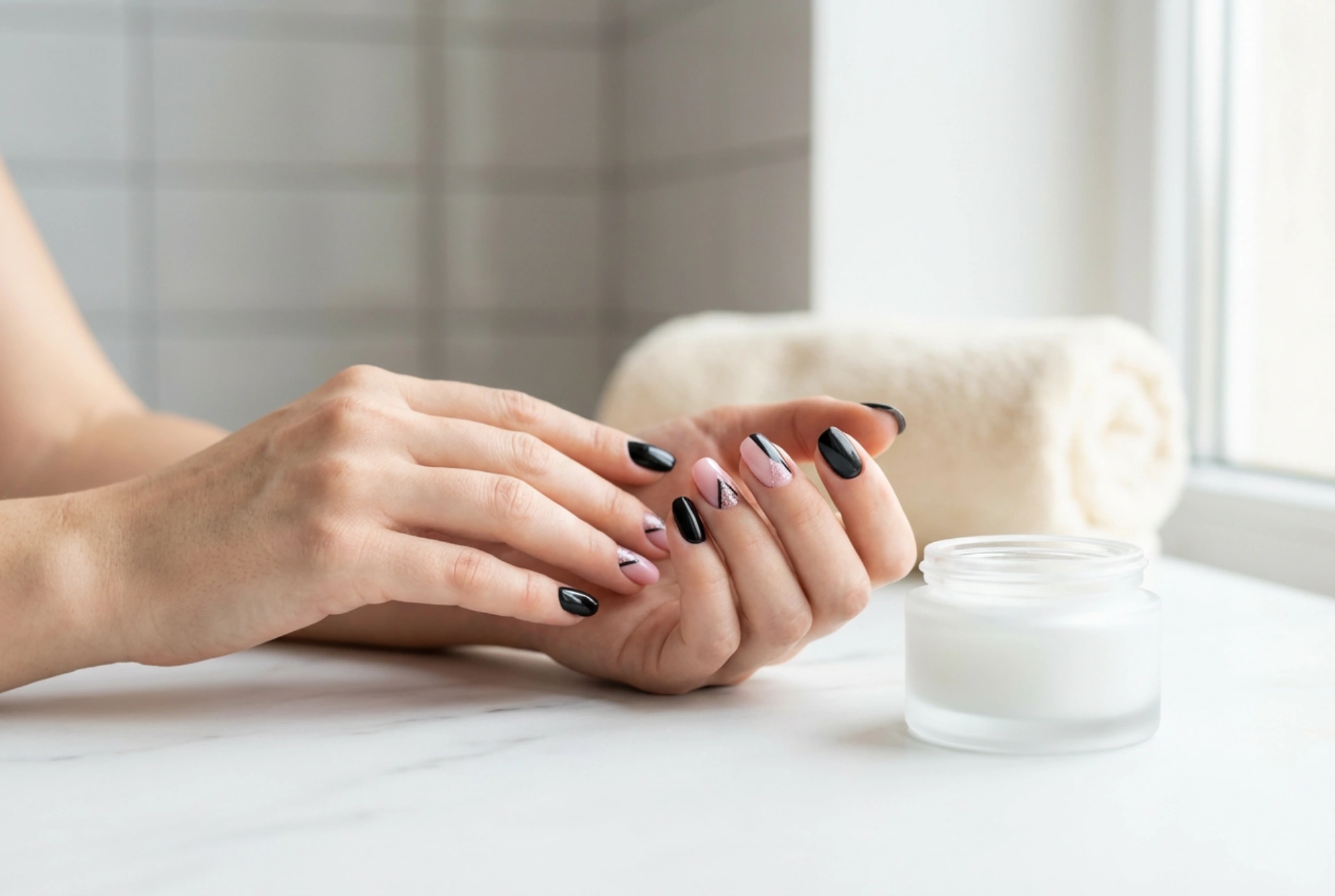 Unhas pretas e rosa: acentos geométricos e glitter passo a passo