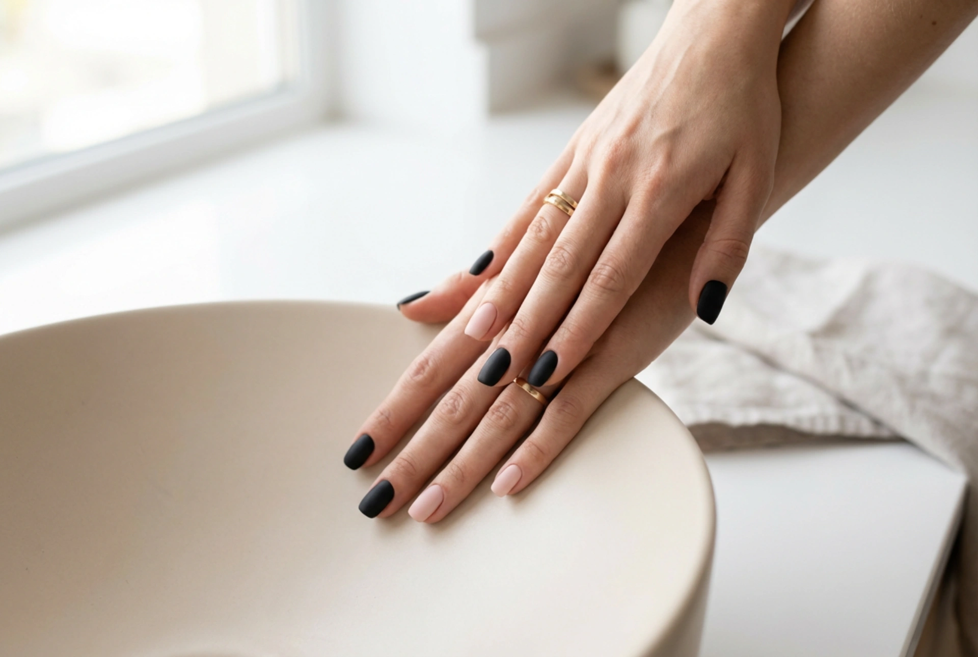 Unhas pretas e rosa contrastantes: ideias e técnicas