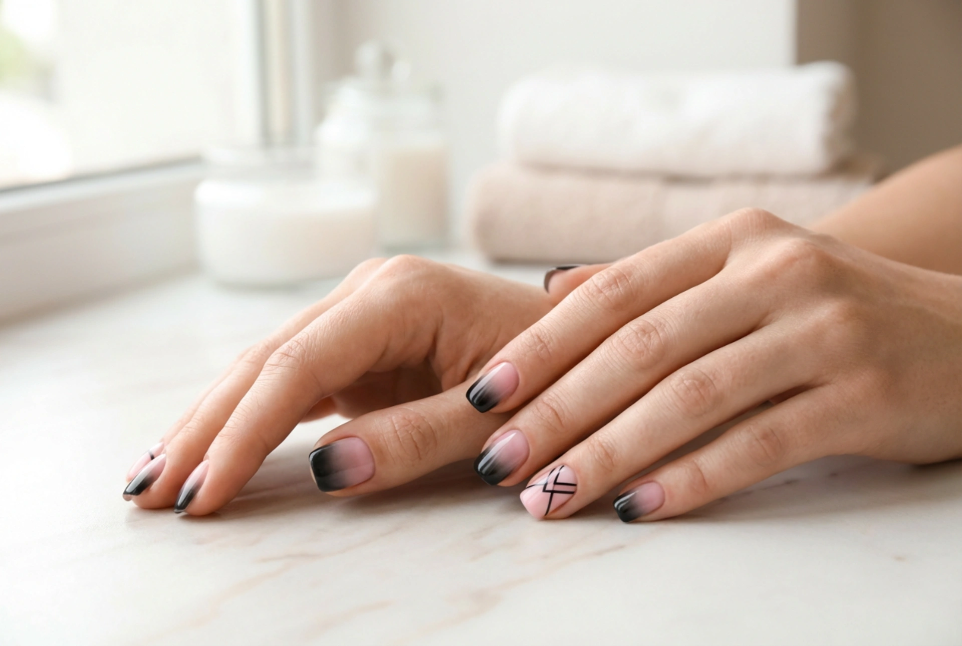 Como combinar cores em unhas pretas e rosa: degradê e decorações