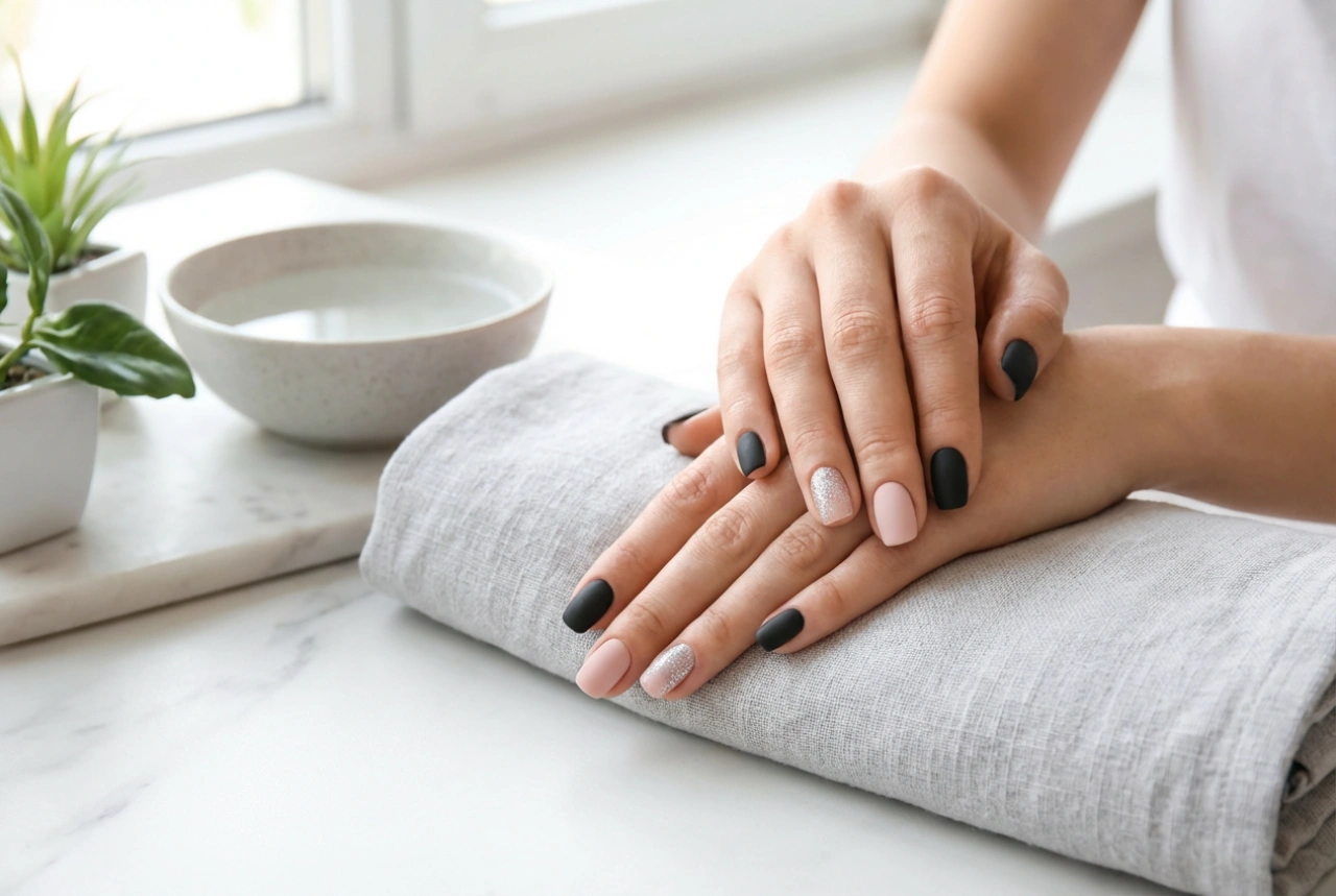 Unhas preto-rosa com glitter: onde adicionar brilho sem exagerar