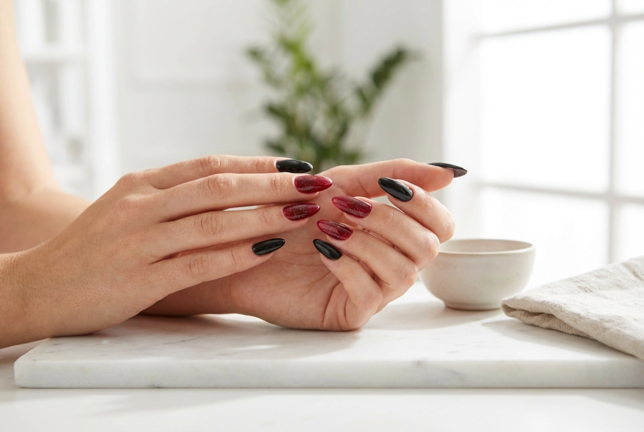 Unhas pretas com vermelho: técnicas simples de combinação e decoração