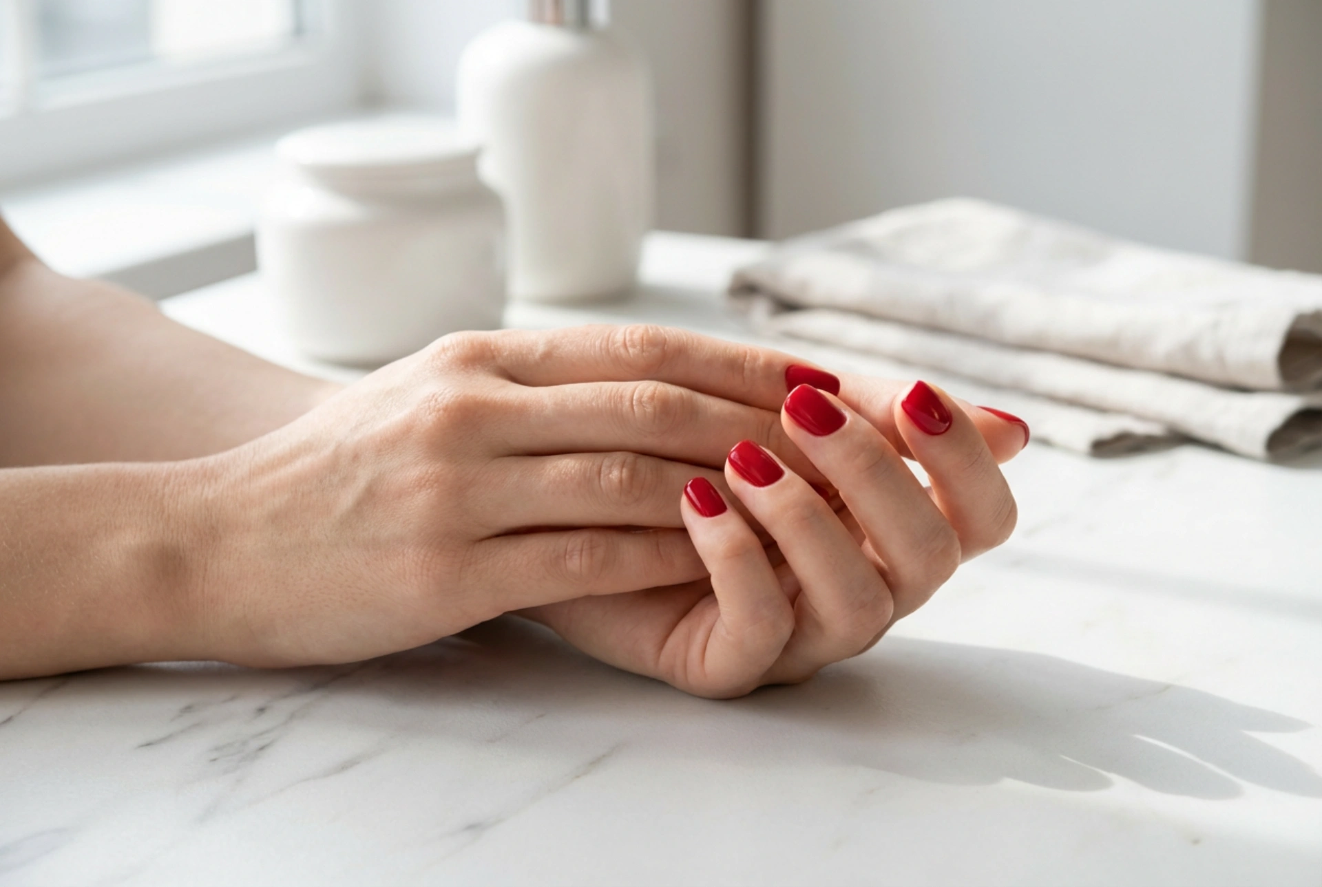 Unhas vermelhas para unhas curtas: alongamento óptico e truques