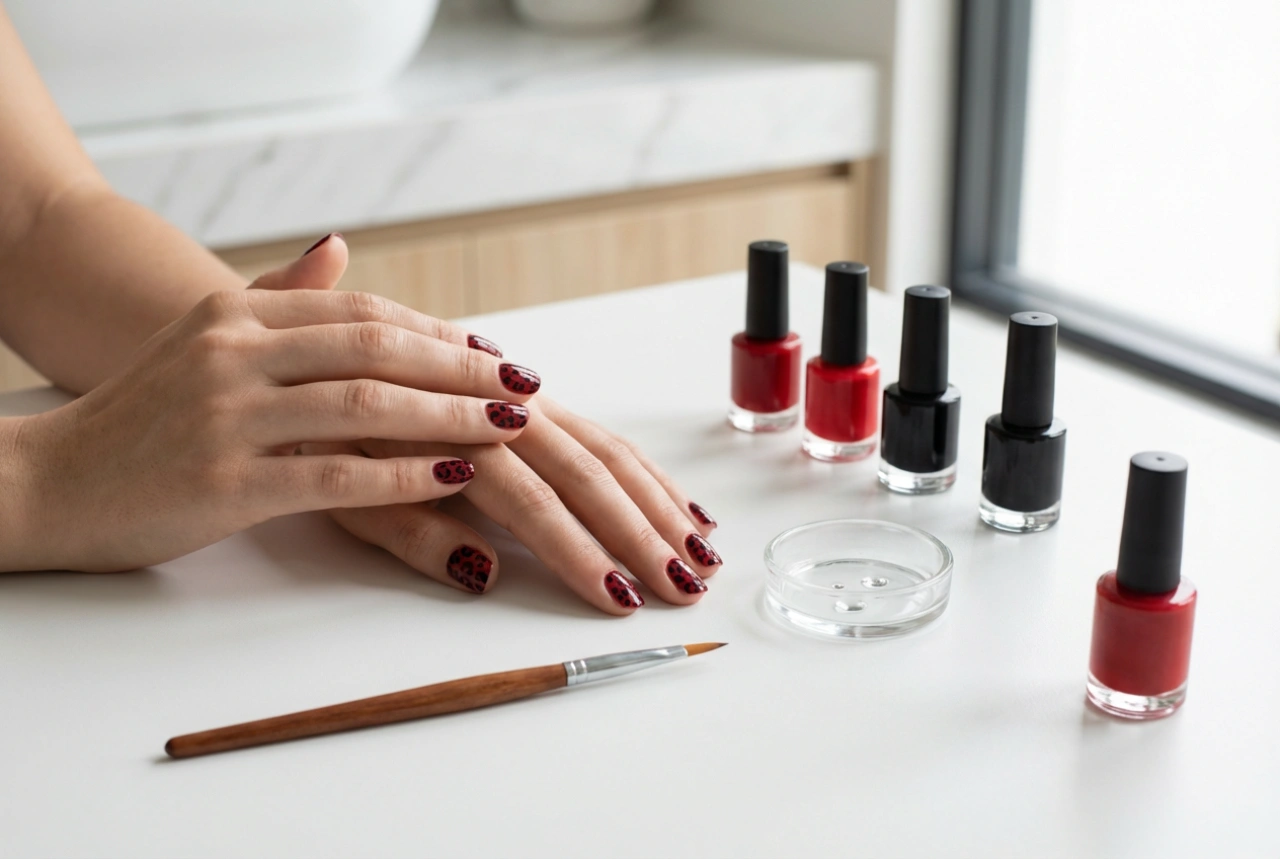Unhas vermelhas com estampa de leopardo passo a passo: métodos e ferramentas simples