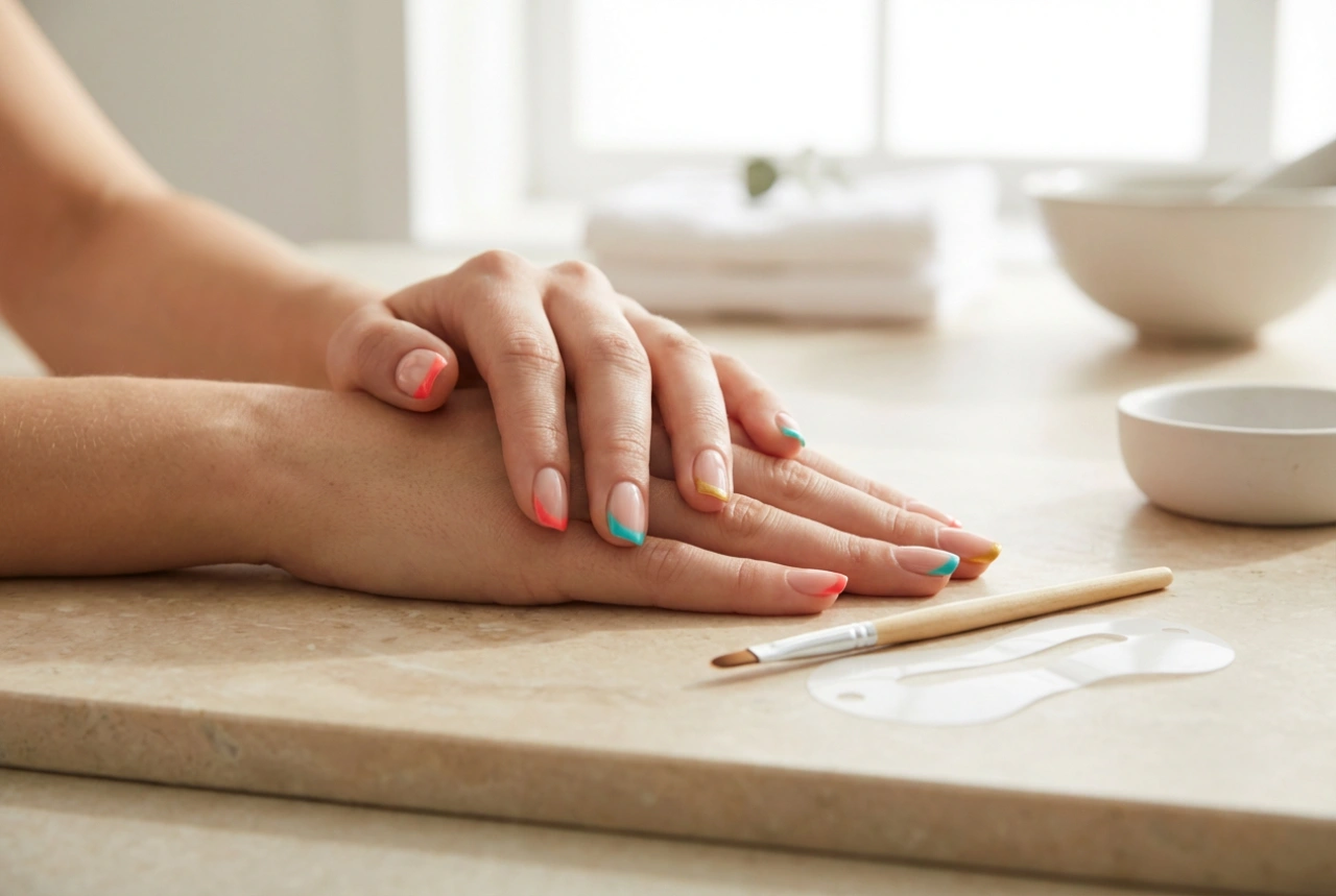 Unhas francesinhas coloridas: pontas perfeitas, molde, pincel e correções