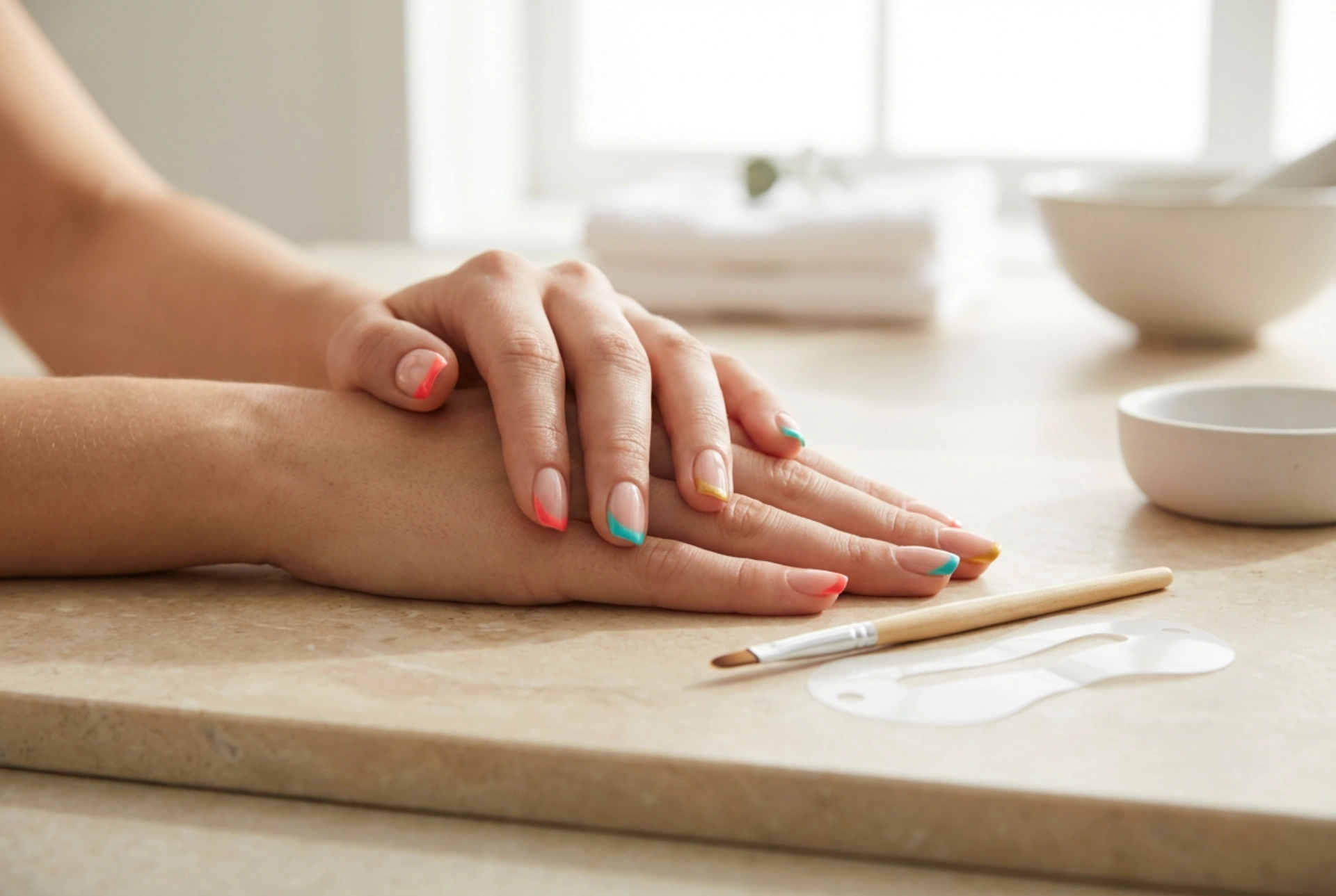 Unhas francesinhas coloridas: pontas perfeitas, molde, pincel e correções