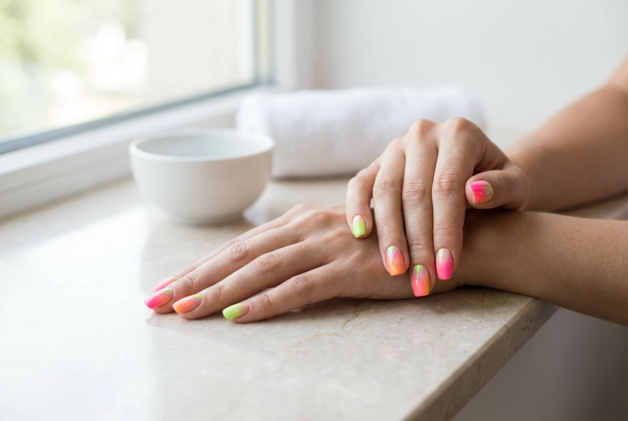 Unhas neon e coloridas: degradês, designs e proteção da cor