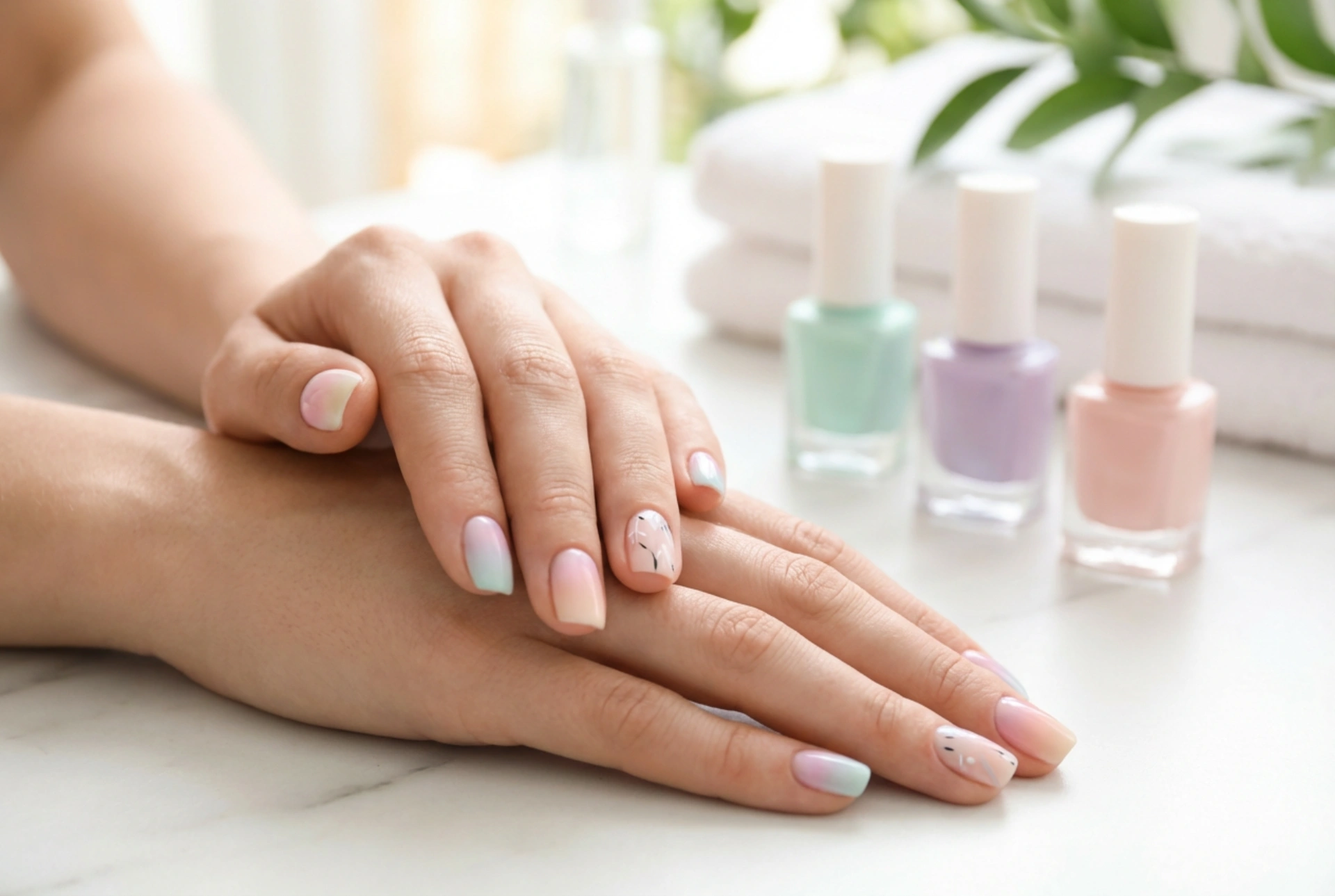 Unhas coloridas em tons pastel: combinação de cores, degradê e desenhos