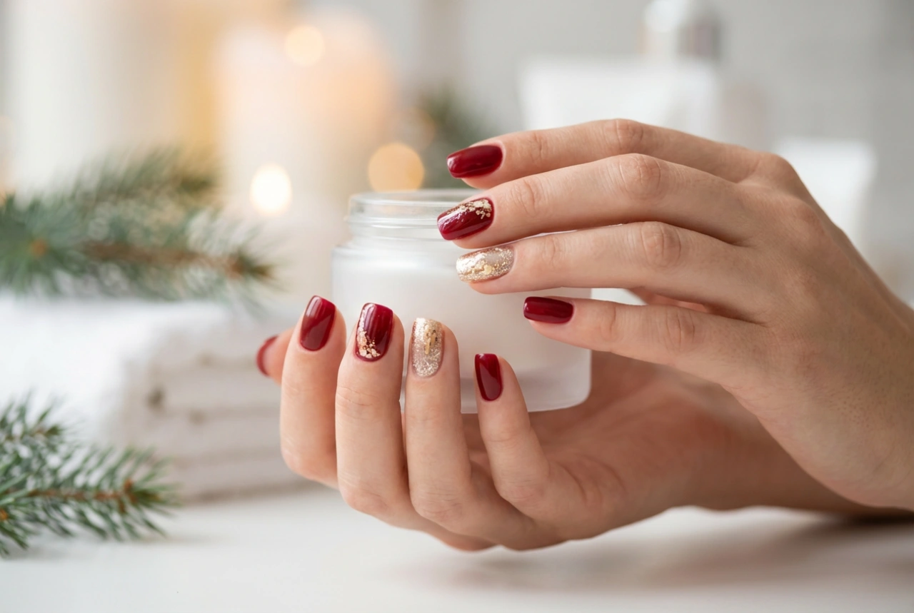 Unhas decoradas em vermelho e dourado para o Natal: técnicas simples e designs elegantes