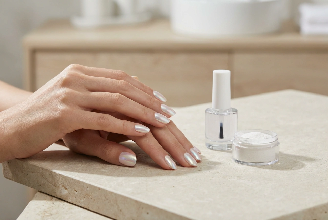 Unhas de gel peroladas: efeito pérola, pós iluminadores e top coat duradouro