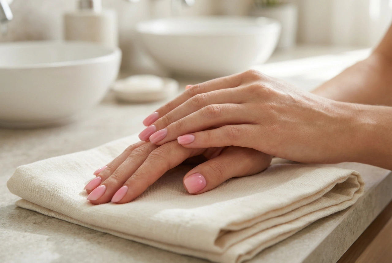 Unhas de gel rosa: construção da lâmina, esfumado de cor e top coat