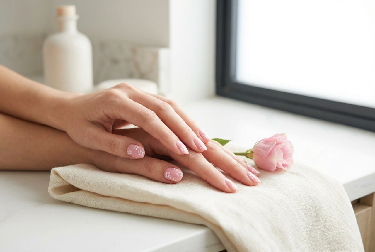 Flores nas unhas: unhas rosa com flores passo a passo
