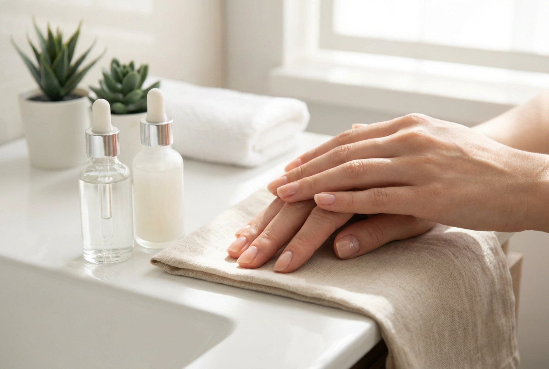 Unhas em tom natural: base, nivelamento e acabamento brilhante
