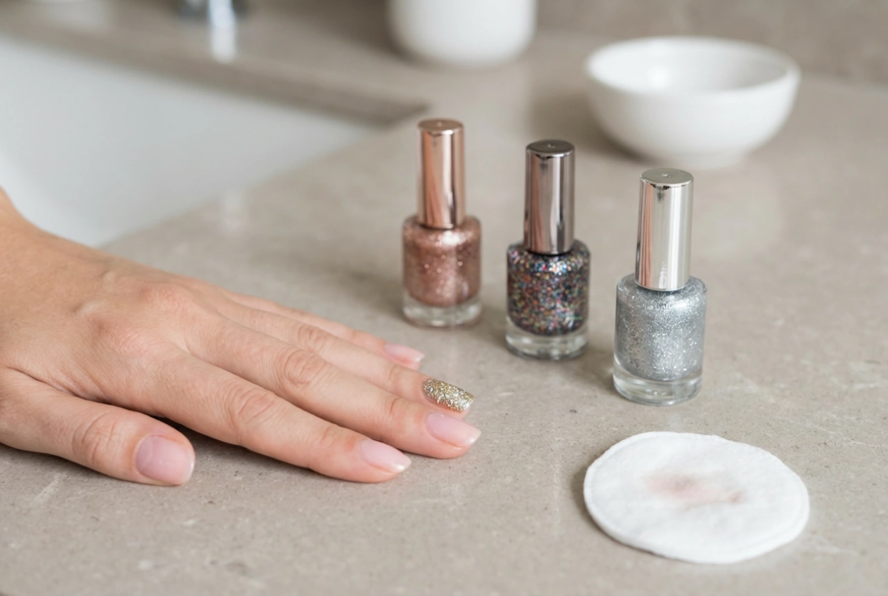 Esmaltes com glitter: cobertura uniforme, camadas e remoção