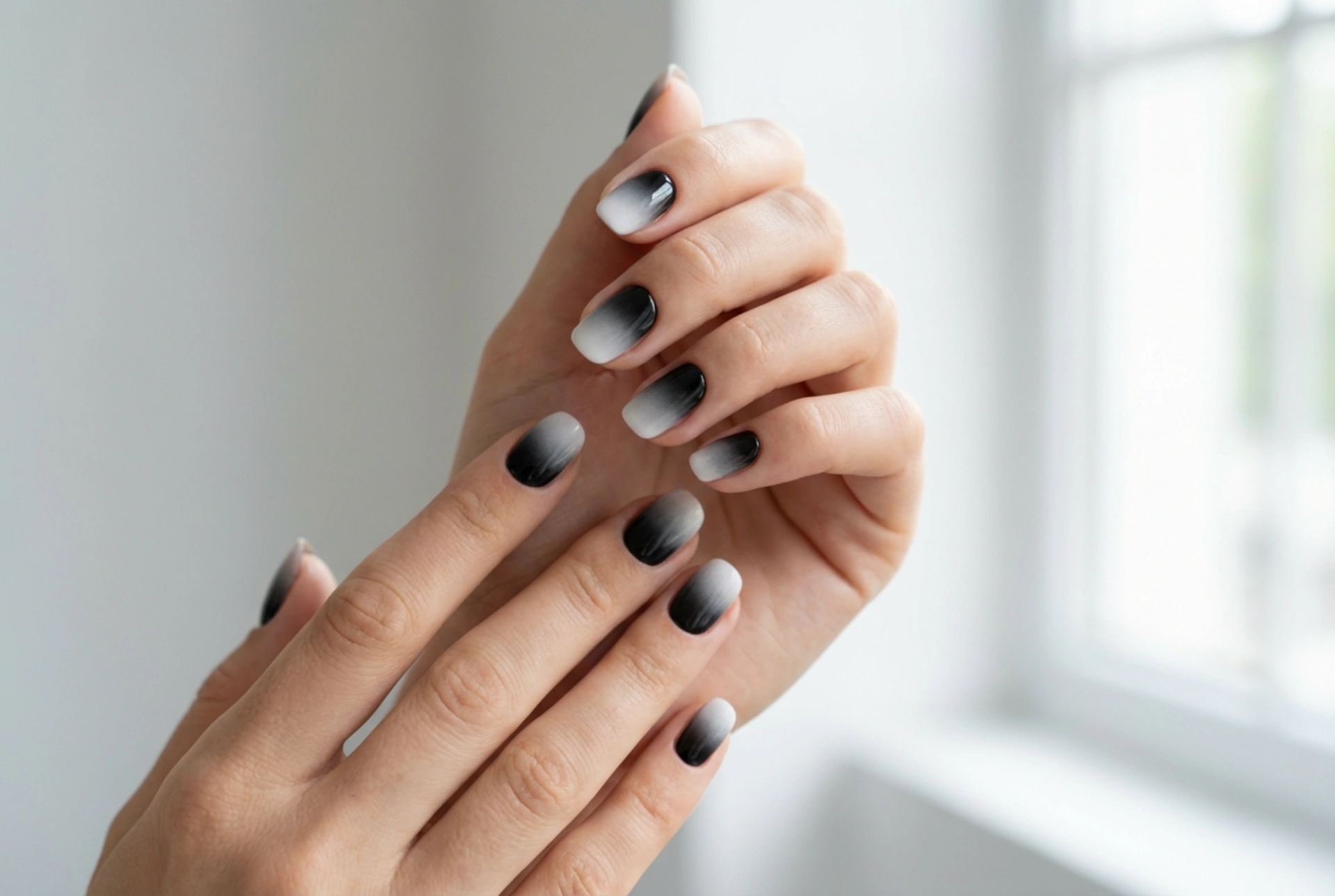 Unhas Ombré Preto e Branco: Um Gradiente Contrastante Sem Manchas
