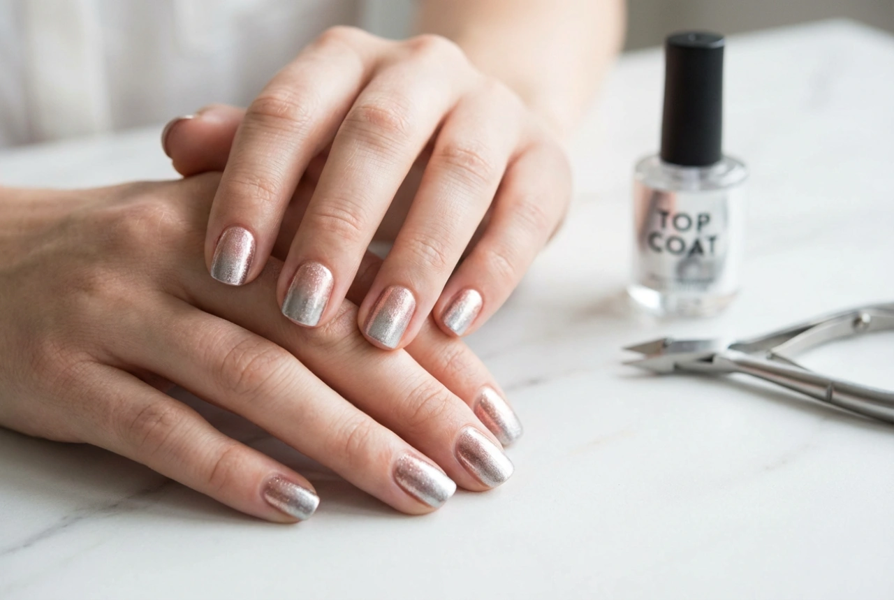 Unhas ombre metalizadas: pós, aplicação e proteção com top coat