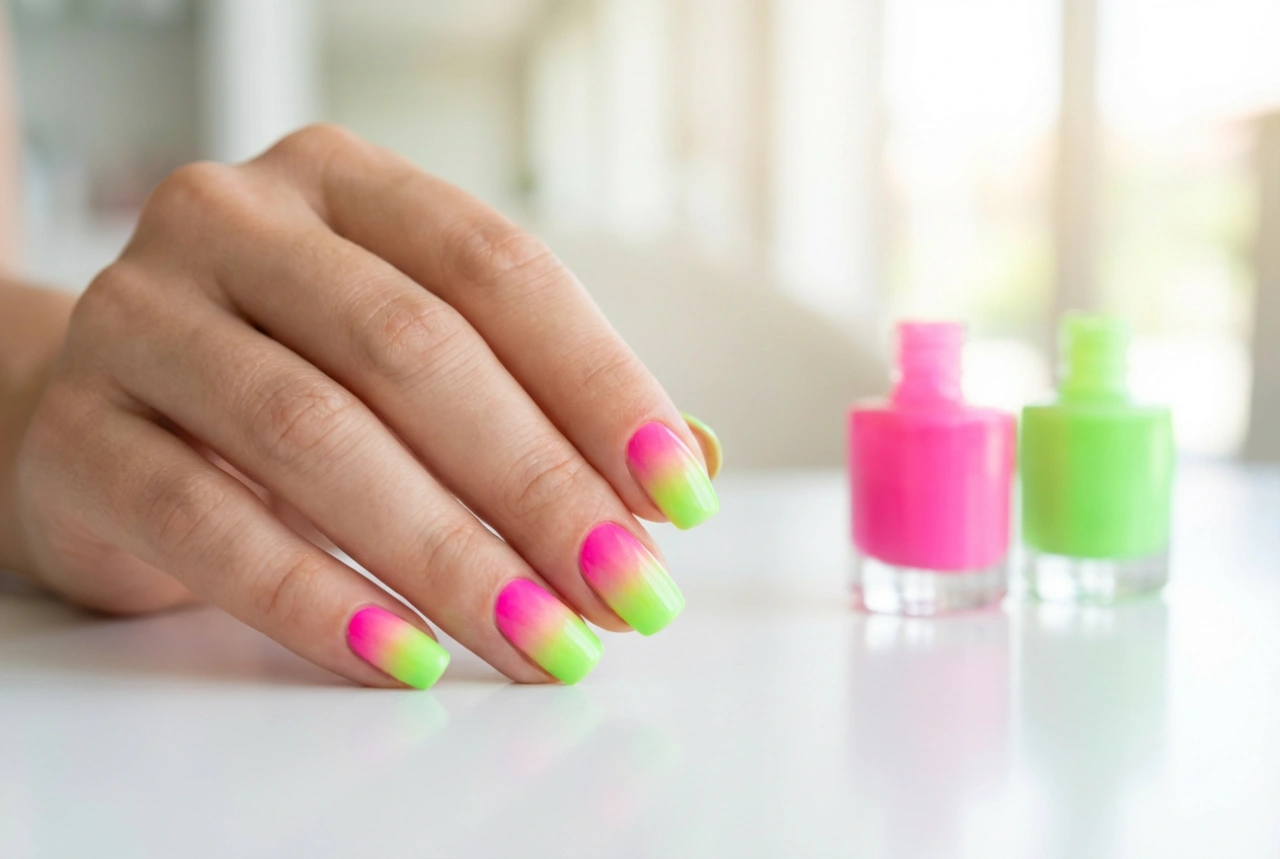 Como fazer unhas ombré neon: seleção de cores e técnica