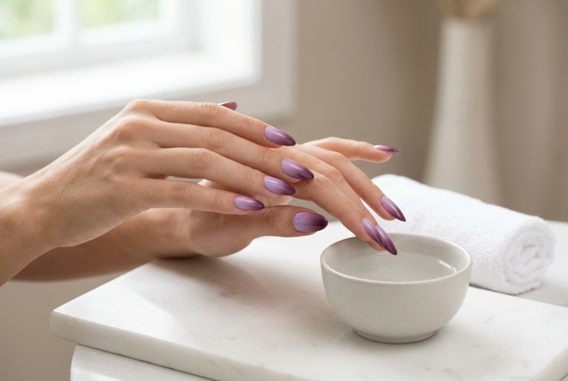 Instruções: unhas ombre roxas, da lavanda à ameixa