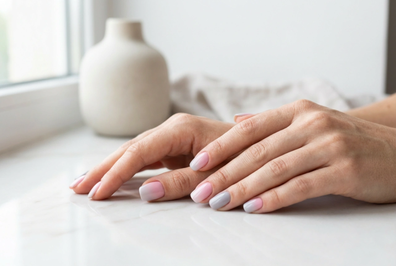Unhas ombre rosa e cinza: um dueto elegante para o trabalho e para a noite