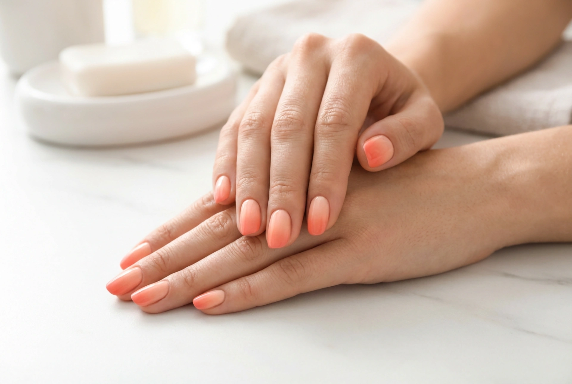 Ombre salmão nas unhas: um gradiente delicado passo a passo
