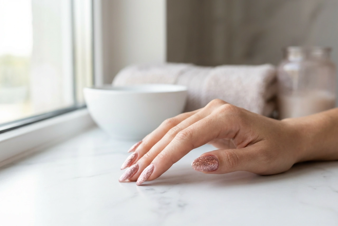 Esmaltes de gel com purpurina: como conseguir uma cobertura uniforme, superfície lisa e longa duração