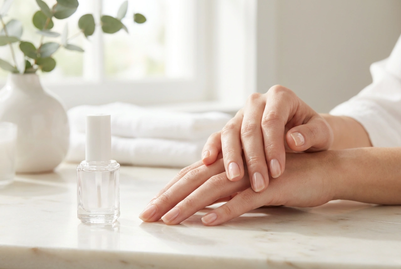 Esmalte Híbrido Transparente: Nivelamento da Placa da Unha e Efeito Natural