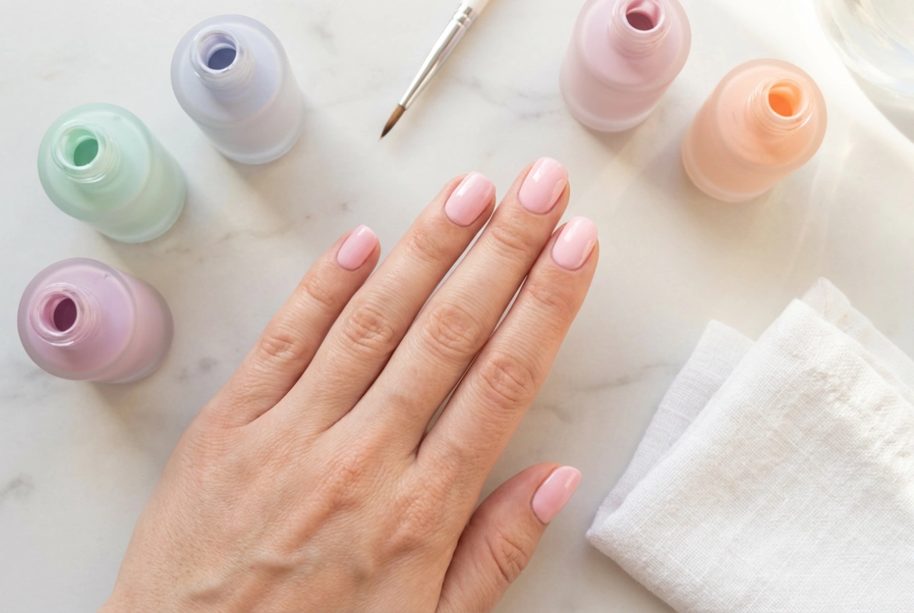 Esmaltes em gel pastel sem manchas: base, cobertura e escolha do tom