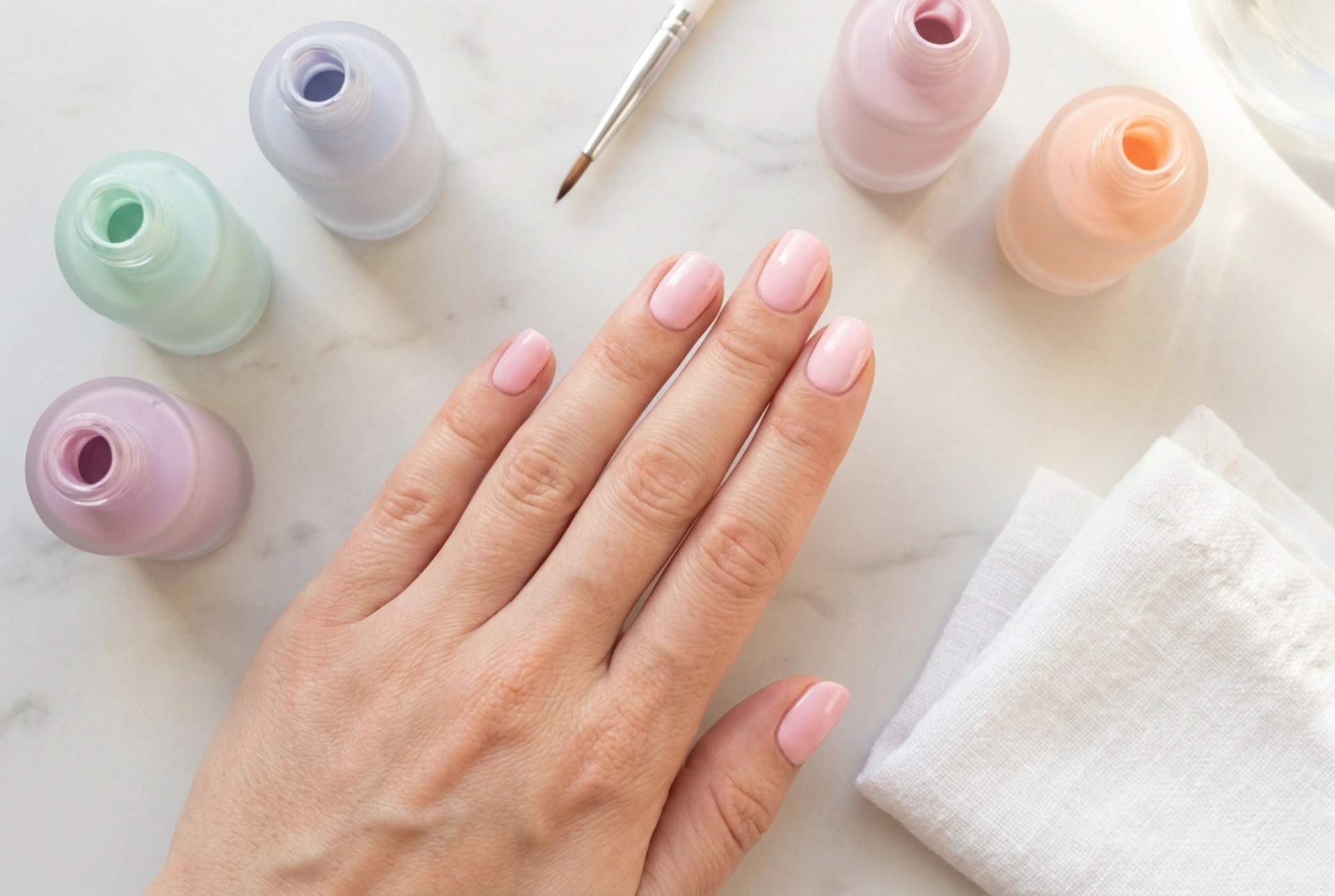 Esmaltes em gel pastel sem manchas: base, cobertura e escolha do tom